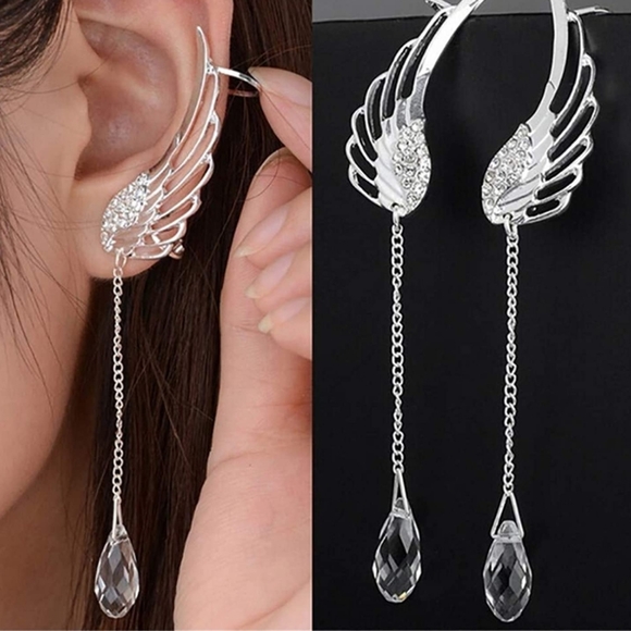 Jewelry - BRAND NEW ANGEL WING CRYSTAL CHAIN DROP EAR CUFF